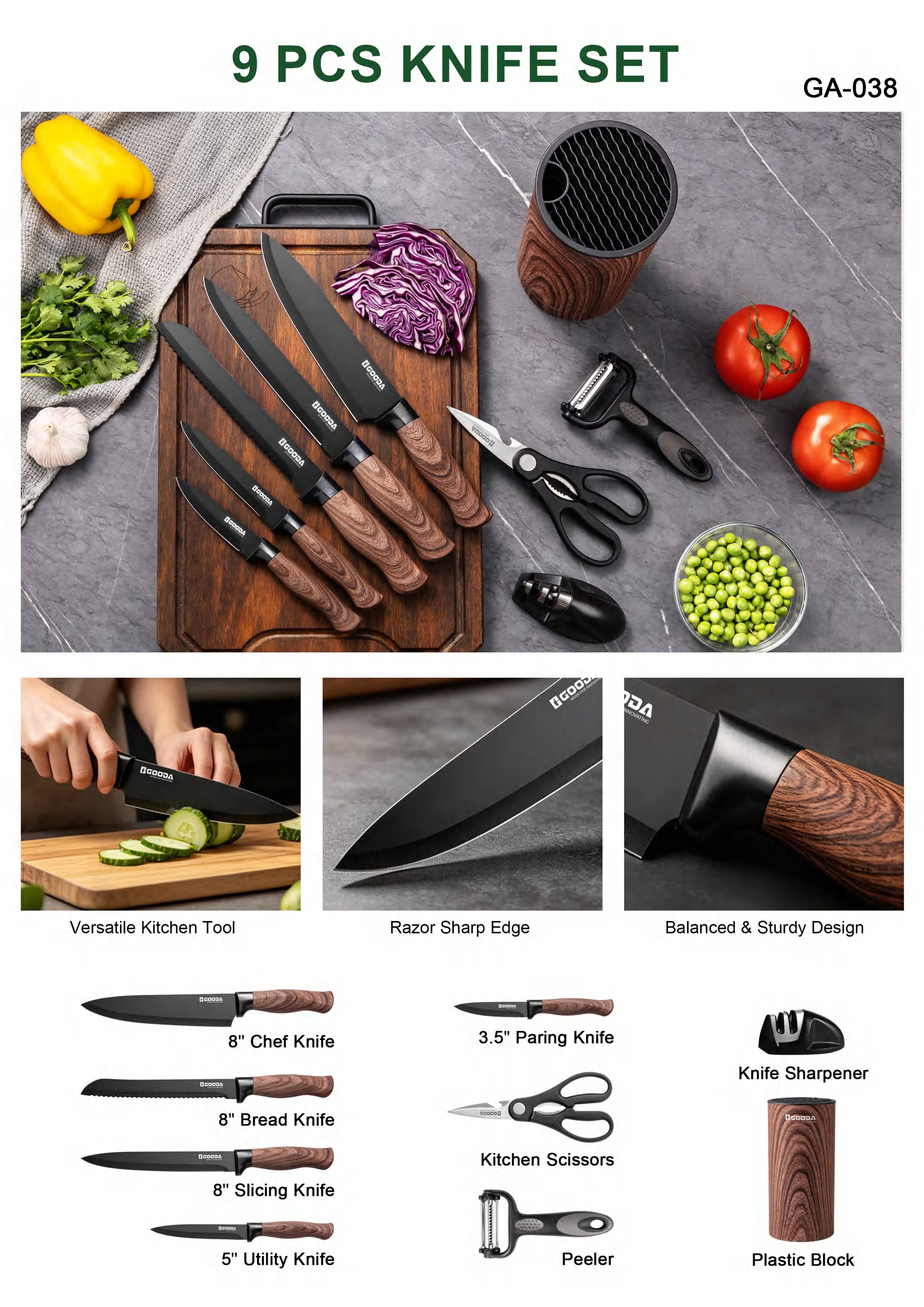 9 PCS Juego de Cuchillos